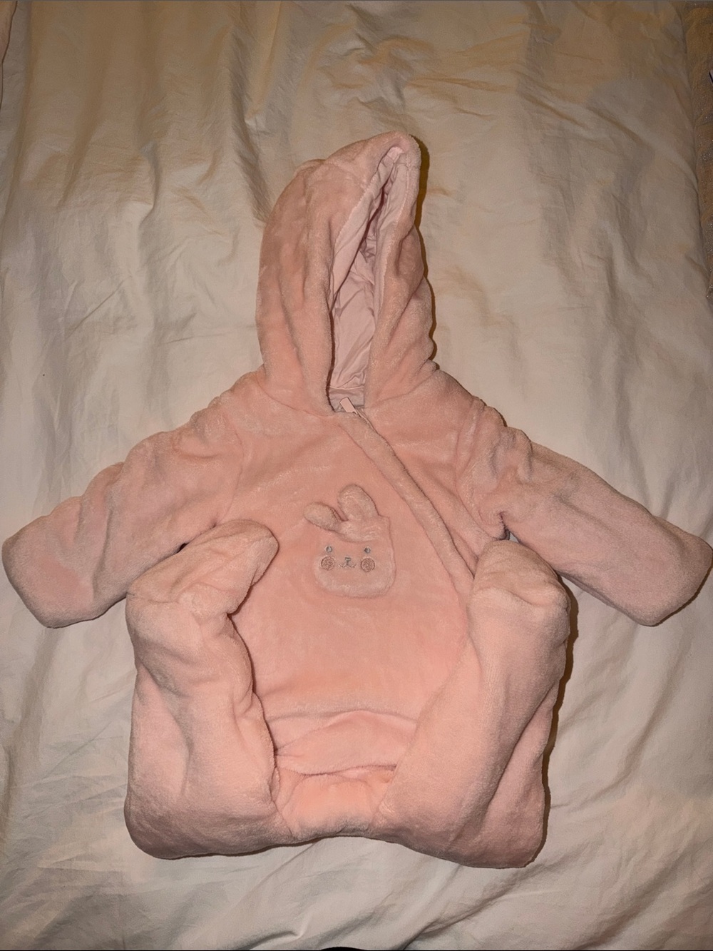 Mothercare Pink Hooded Baby One-Piece Fleece Bunting Jumpsuit